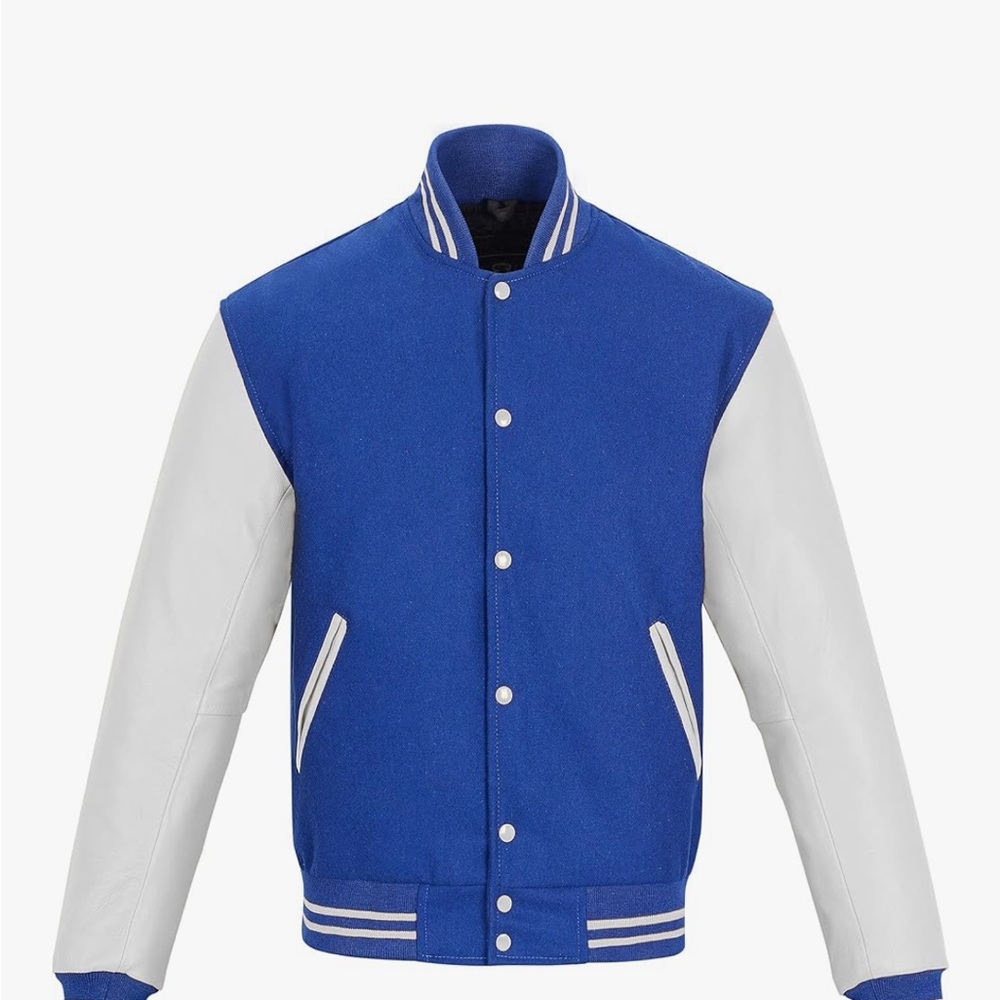 Stylish Blue and White Varsity Jacket - Picture 10 of 11